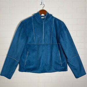 Tsunami Women’s Blue Faux Suede Faux fur Lined Half Zip Pull Over Sweater  Size